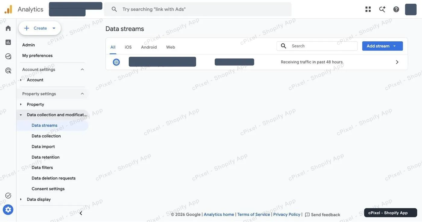 Open Admin → Data collection and modification → Data streams