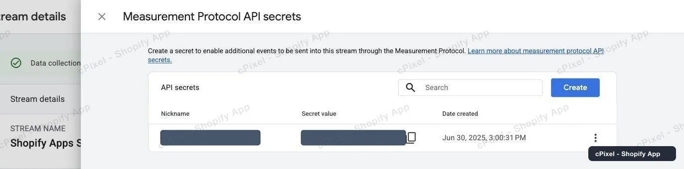 Scroll down to Measurement Protocol API secrets