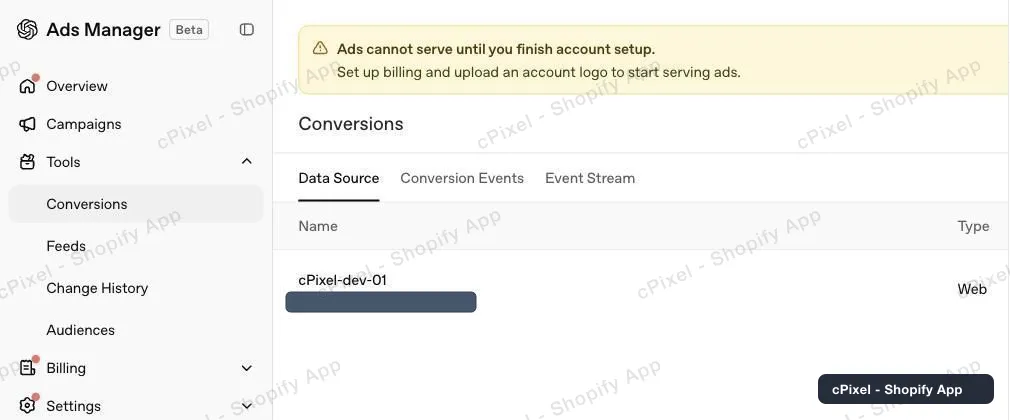 Copy the Pixel ID from the Data Source tab
