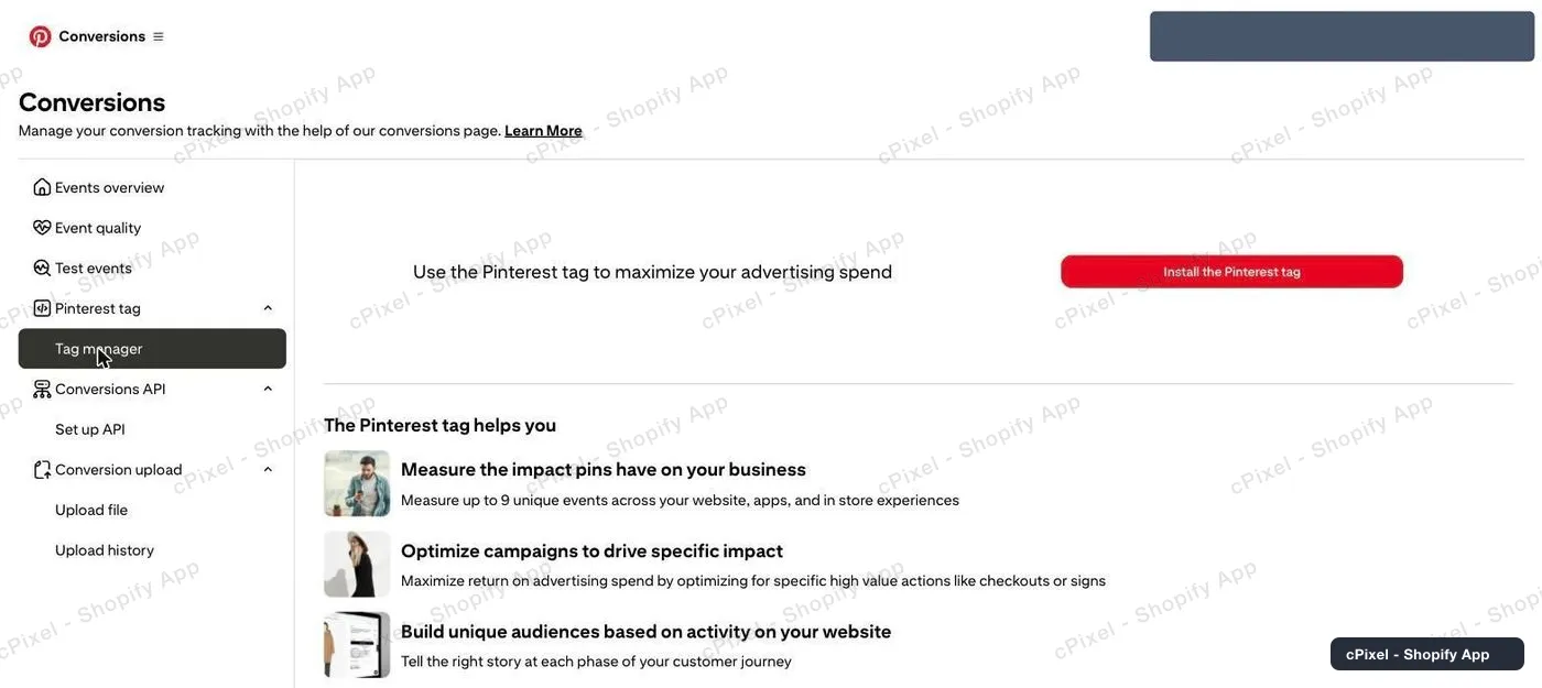 Click “Install the Pinterest tag”